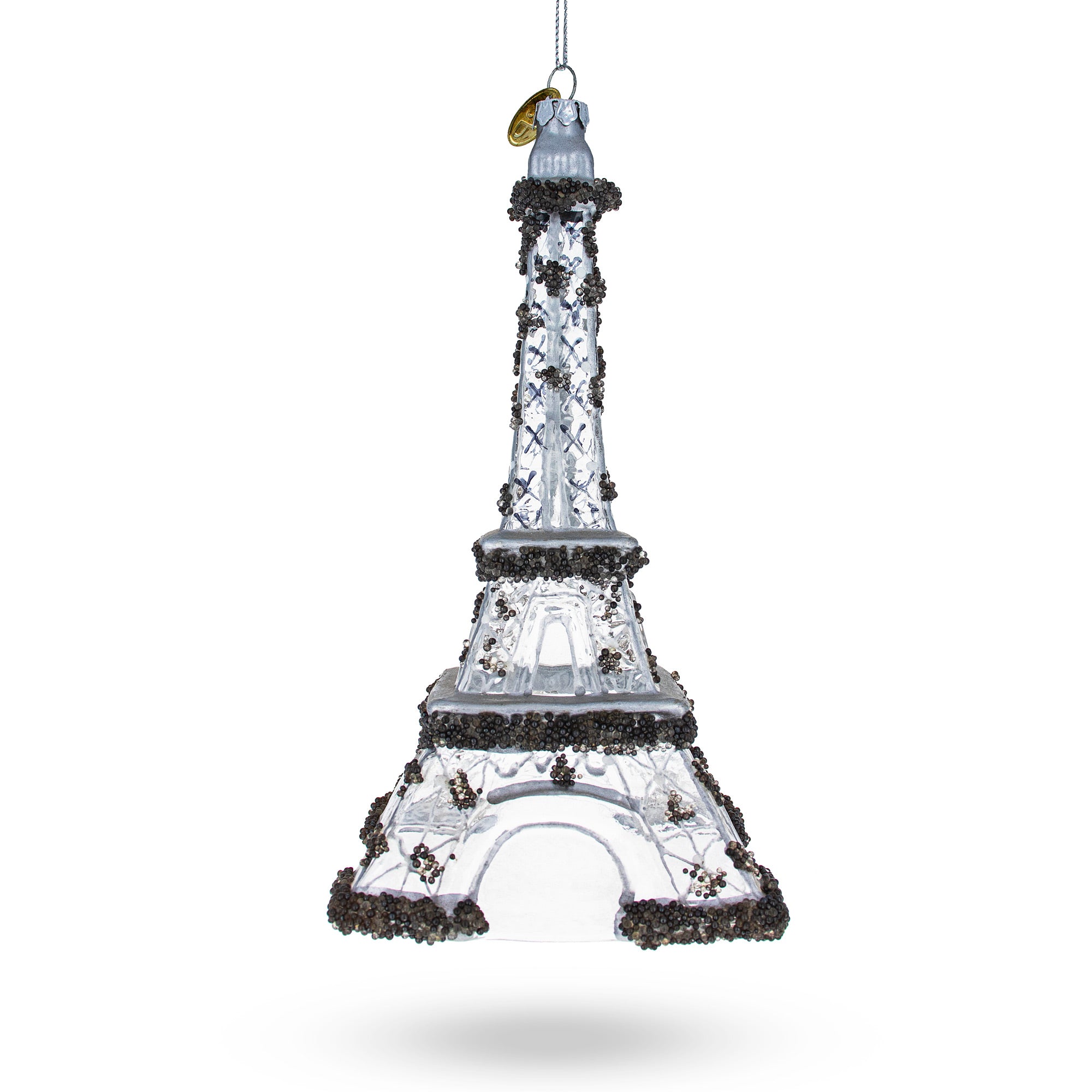 Iconic Eiffel Tower, Paris Blown Glass Christmas Ornament in Clear color Figurine