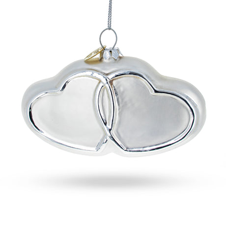 Linked Silver Hearts Blown Glass Christmas Ornament in White color