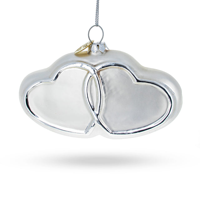 Linked Silver Hearts Blown Glass Christmas Ornament in White color