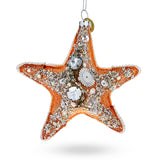 Glistening Glittered Starfish - Blown Glass Christmas Ornament in Orange color, Star shape