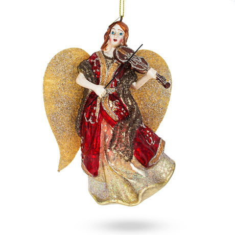 Harmonious Angel Playing Violin - Blown Glass Christmas Ornament in Multi color,  shape