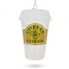 Glass Coffee Lover's Cup - Blown Glass Christmas Ornament in White color