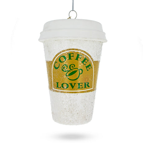 Coffee Lover's Cup - Blown Glass Christmas Ornament in White color,  shape