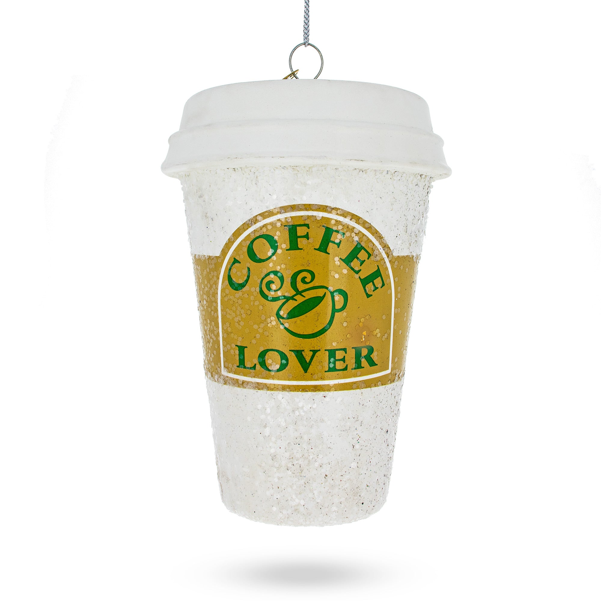 Coffee Lover's Cup Glass Christmas Ornament in White color Figurine