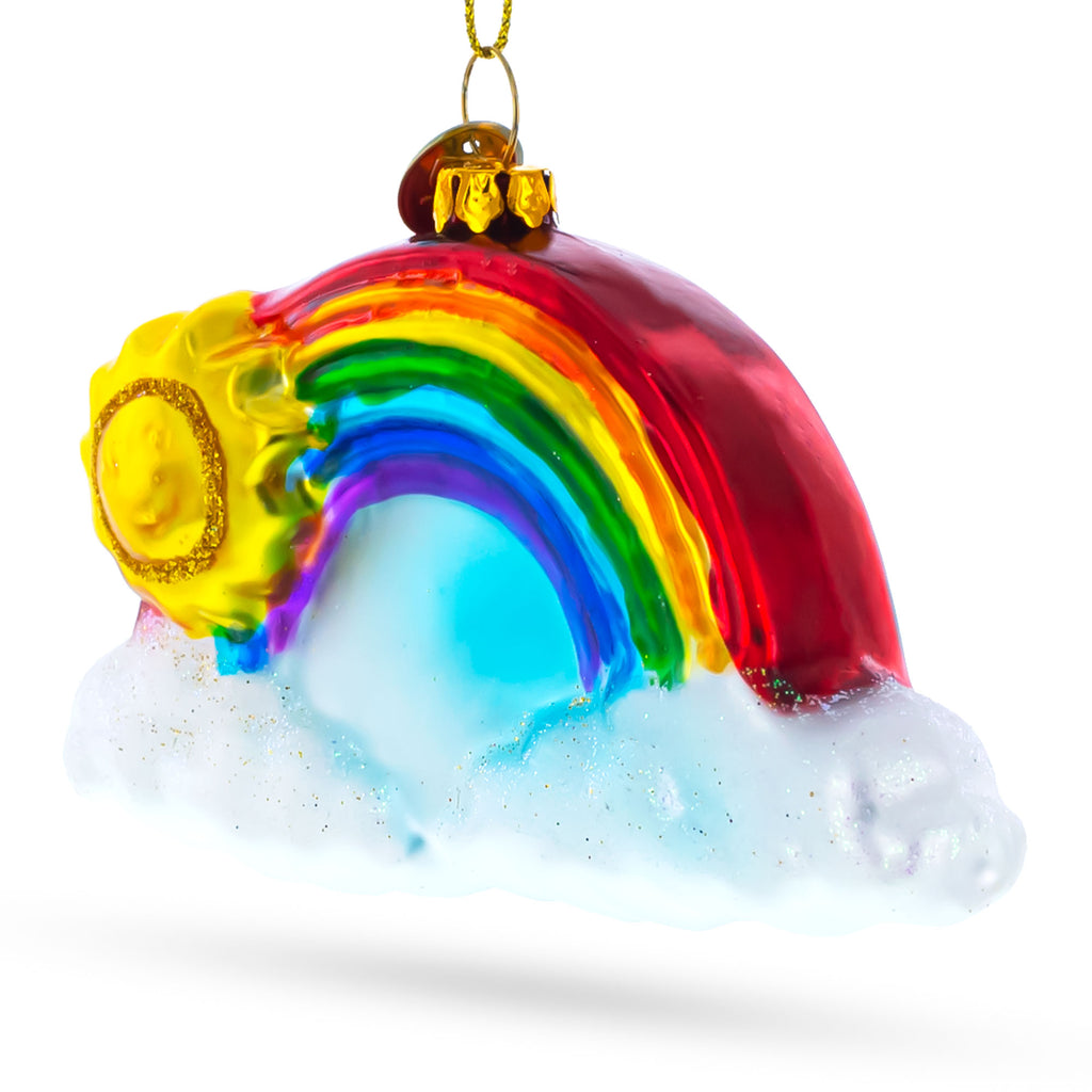 Cheerful Rainbow and Smiling Sun Glass Christmas Ornament in Multi color Figurine