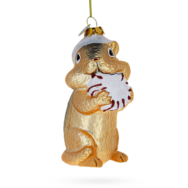 Nice Chipmunk with Candy - Blown Glass Christmas Ornament in Brown color,  shape