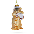 Glass Nice Chipmunk with Candy - Blown Glass Christmas Ornament in Brown color