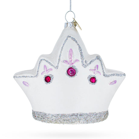 Princess Crown - Blown Glass Christmas Ornament in White color,  shape