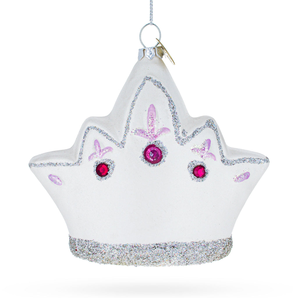 Princess Crown Glass Christmas Ornament in White color Figurine