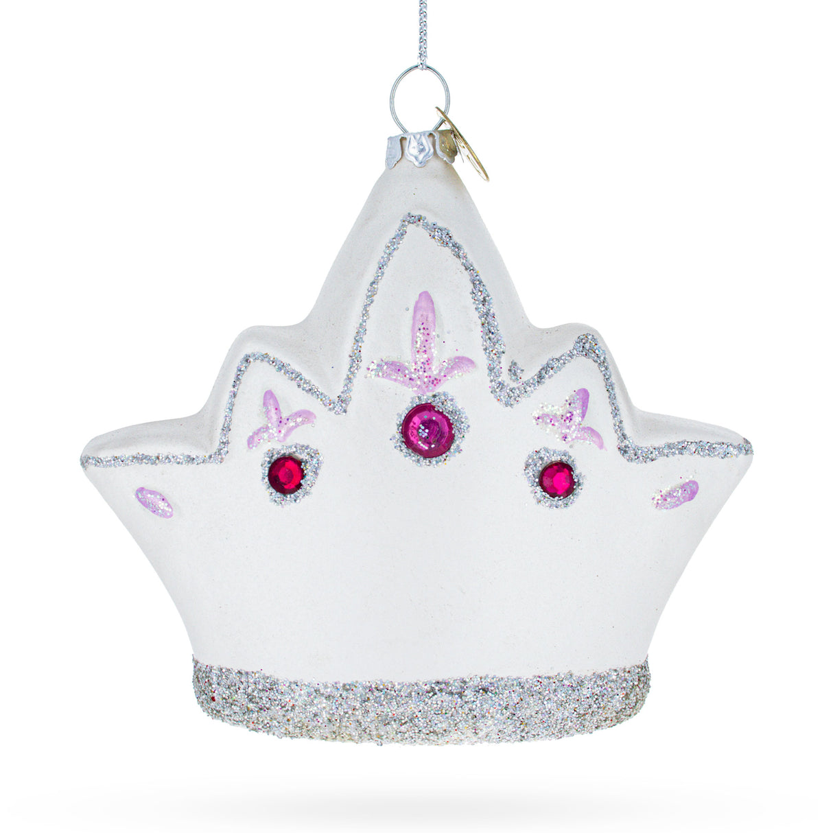 Glass Princess Crown - Blown Glass Christmas Ornament in White color