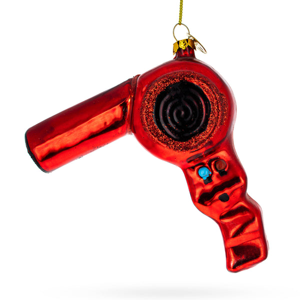 Stylish Hair Dryer - Blown Glass Christmas Ornament in Red color,  shape