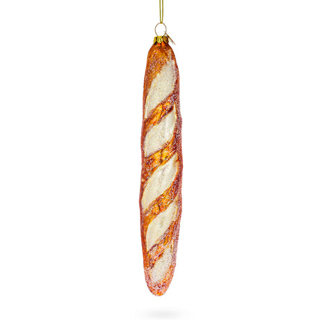 Glass Crusty French Baguette Bread - Blown Glass Christmas Ornament in Brown color