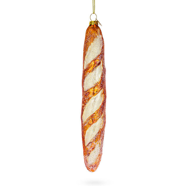 Crusty French Baguette Bread Blown Glass Christmas Ornament in Brown color