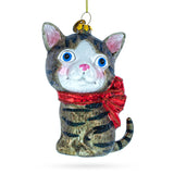 Blue-Eyed Cat Blown Glass Christmas Ornament in Multi color