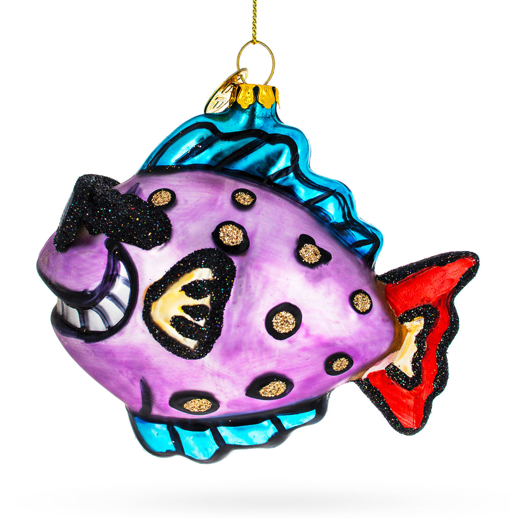 Cool Fish Wearing Sunglasses Glass Christmas Ornament in Purple color Figurine
