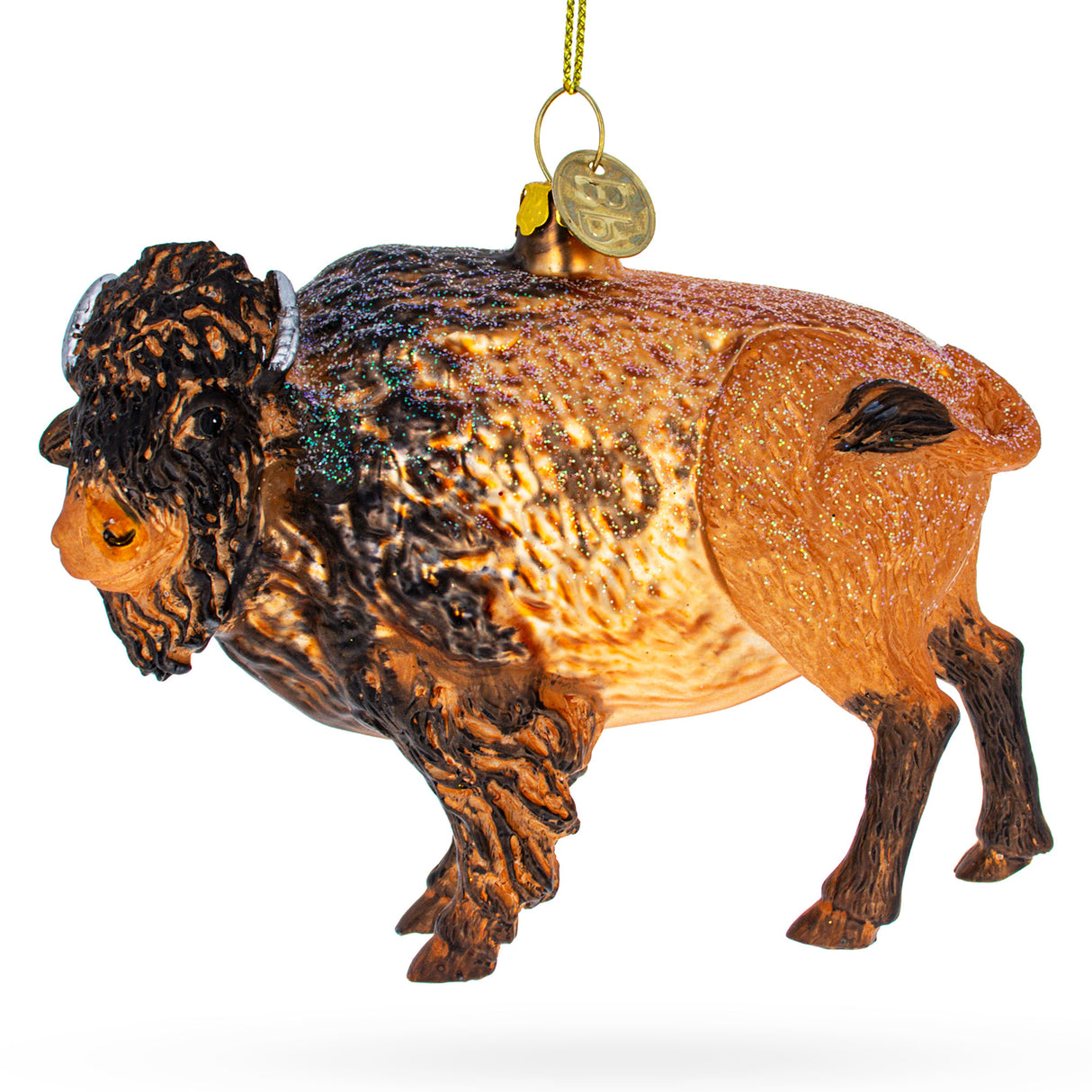 Majestic Buffalo - Blown Glass Christmas Ornament in Brown color,  shape