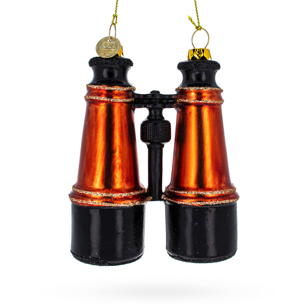 Adventurous Binoculars Blown Glass Christmas Ornament in Brown color Figurine