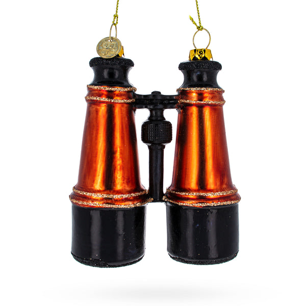 Adventurous Binoculars - Blown Glass Christmas Ornament in Brown color,  shape