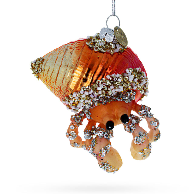 Tropical Orange Hermit Crab - Blown Glass Christmas Ornament in Orange color,  shape