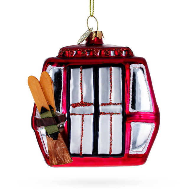 Mountain-Ready Ski Gondola Cable Car - Blown Glass Christmas Ornament in Red color,  shape