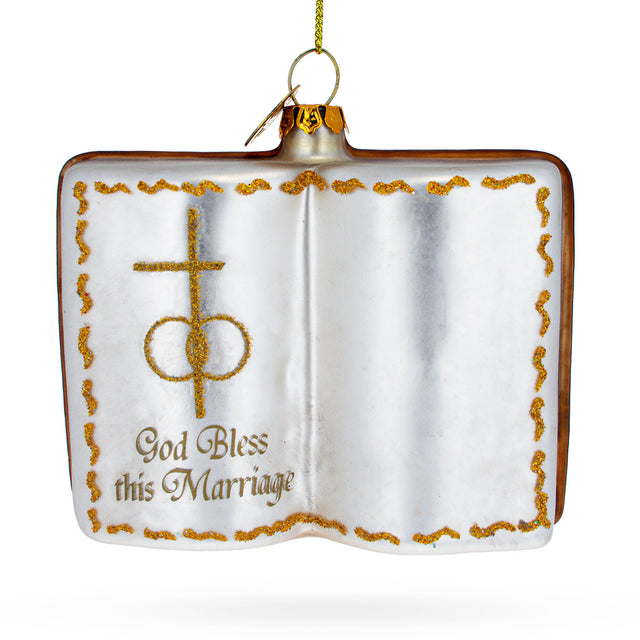 Glass Romantic Wedding Book - Blown Glass Christmas Ornament in White color