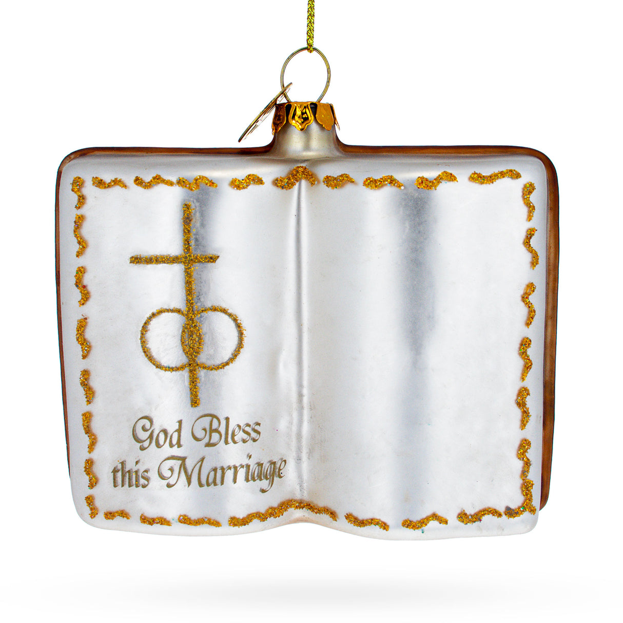 Romantic Wedding Book - Blown Glass Christmas Ornament in White color,  shape