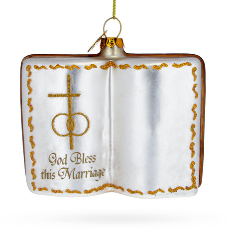 Romantic Wedding Book Blown Glass Christmas Ornament in White color