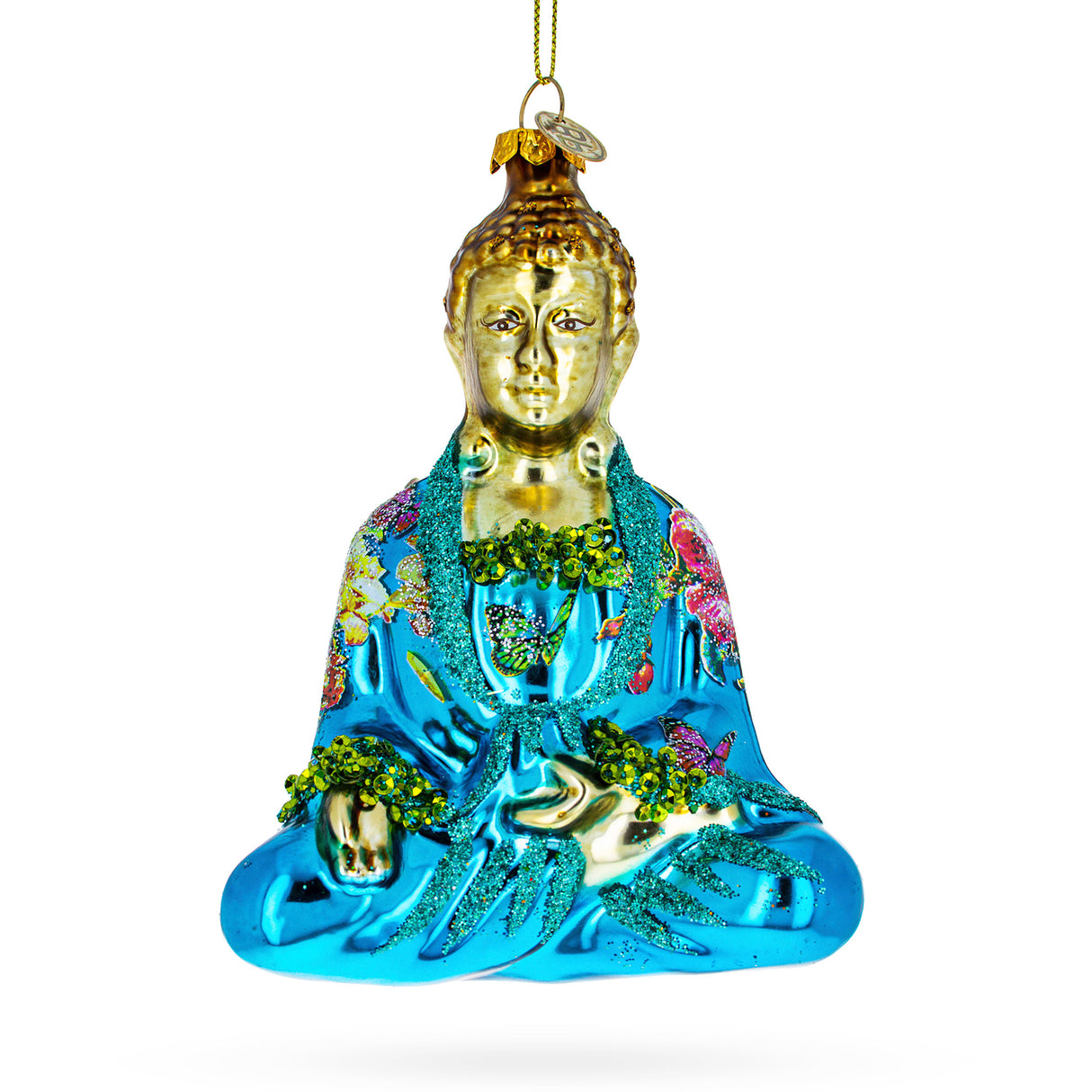 Peaceful Buddha - Blown Glass Christmas Ornament in Multi color,  shape