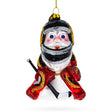 Sporty Santa Playing Ice Hockey - Blown Glass Christmas Ornament in Red color,  shape
