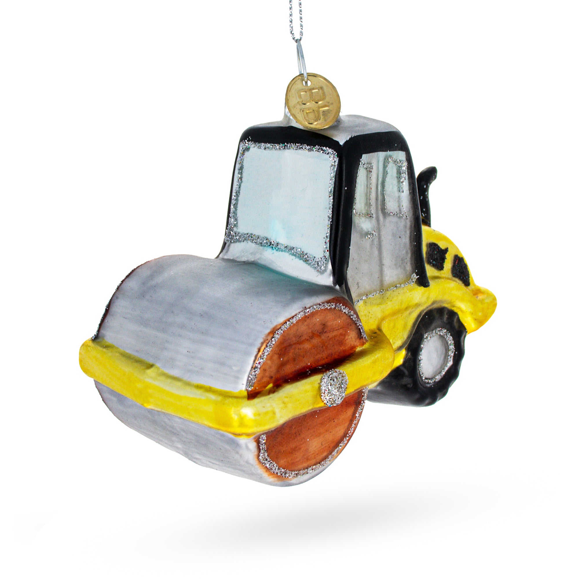Road Roller Glass Christmas Ornament in Yellow color Figurine