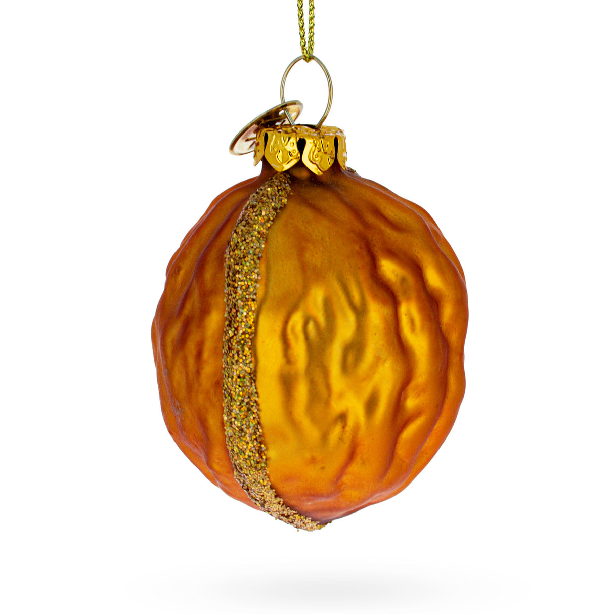 Realistic Walnut - Blown Glass Christmas Ornament in Brown color, Round shape