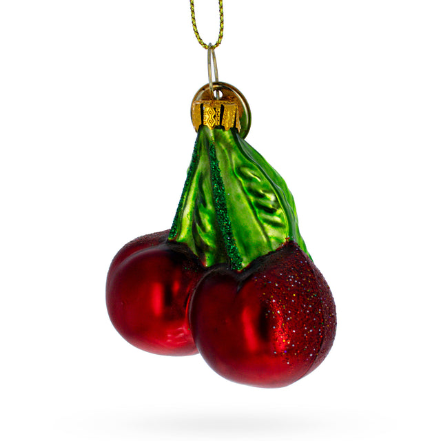 Double Cherries - Blown Glass Christmas Ornament in Multi color,  shape