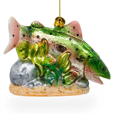 Lush Salmon Fish with Seaweed Blown Glass Christmas Ornament in Multi color