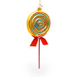 Colorful Lollipop on Stick Food - Blown Glass Christmas Ornament in Orange color,  shape