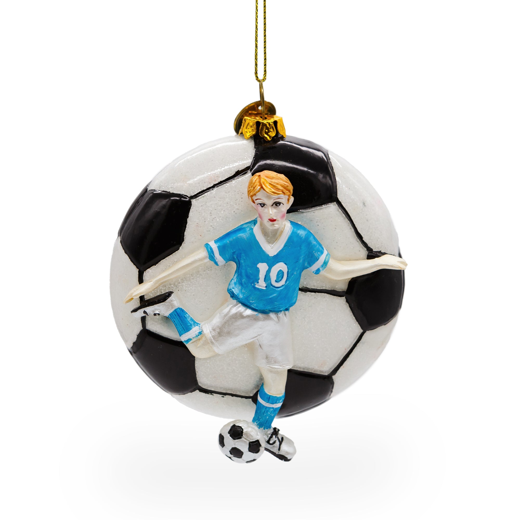 Action-Packed Football Player Blown Glass Christmas Ornament in Multi color Figurine