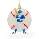Slugging Baseball Player Blown Glass Christmas Ornament in Multi color