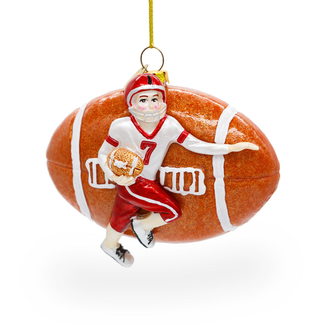 Dynamic Football Player Blown Glass Christmas Ornament in  color