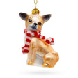 Glass Adorable Chihuahua Dog - Blown Glass Christmas Ornament in Orange color