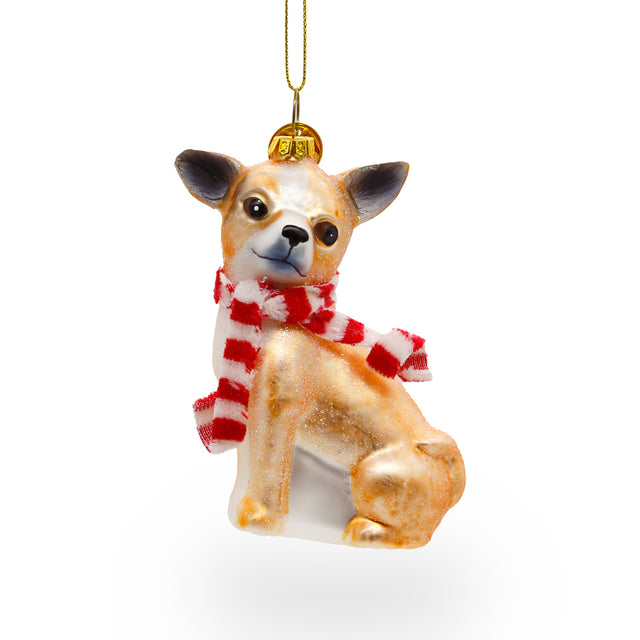Adorable Chihuahua Dog - Blown Glass Christmas Ornament in Orange color,  shape