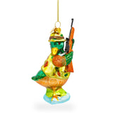 Adventurous Duck the Hunter - Blown Glass Christmas Ornament in Multi color,  shape