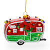 Glass Festive Camper Trailer with Lights - Blown Glass Christmas Ornament in Multi color