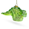 Glass Playful Green Dinosaur with Beads - Blown Glass Christmas Ornament in Green color