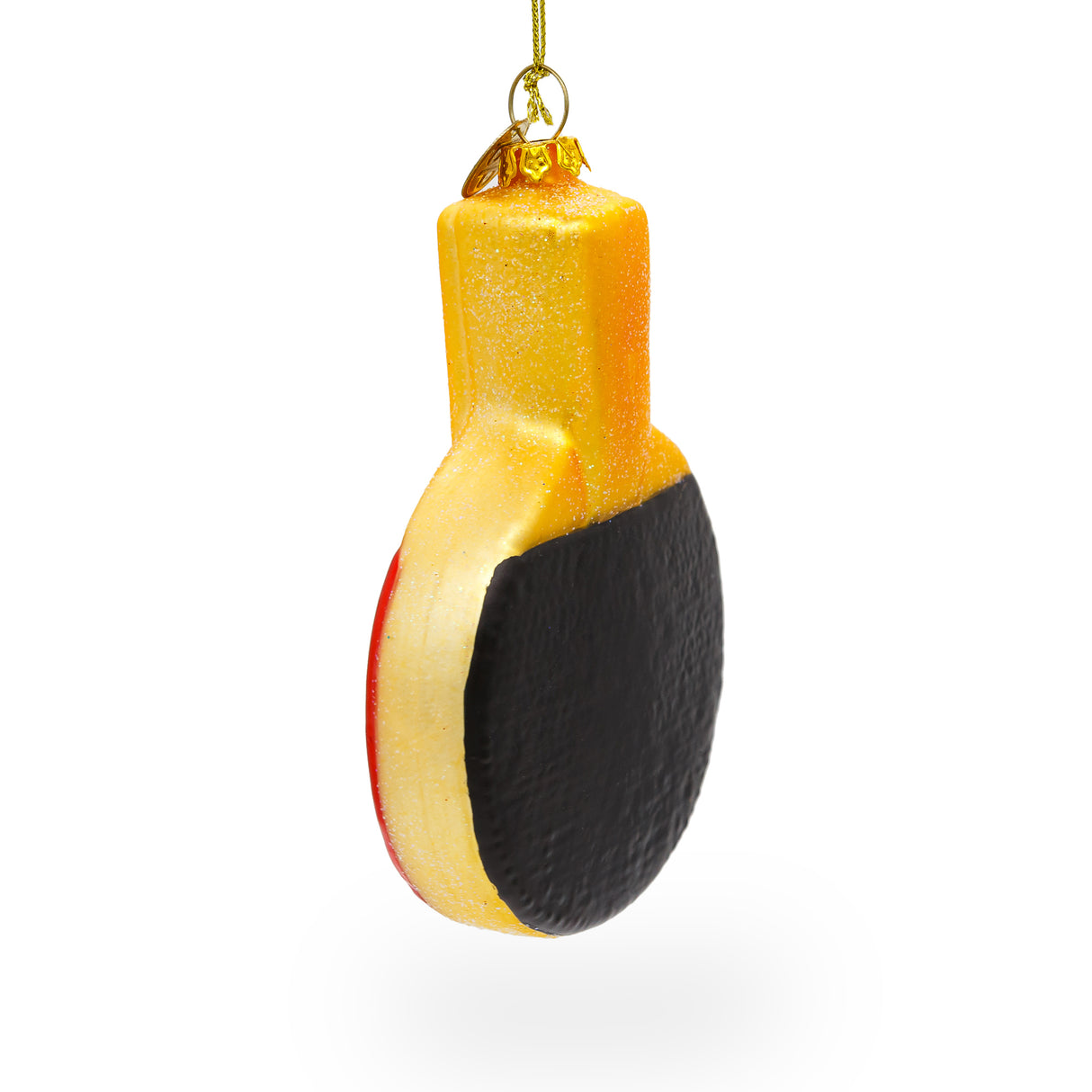 Glass Sporty Ping-Pong Paddle - Blown Glass Christmas Ornament in Yellow color