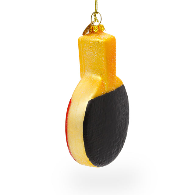 Glass Sporty Ping-Pong Paddle - Blown Glass Christmas Ornament in Yellow color