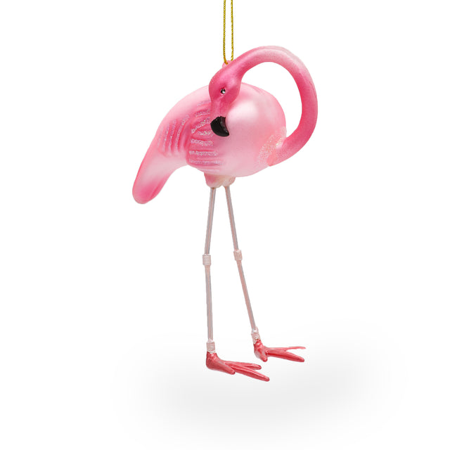Pink Flamingo Blown Glass Christmas Ornament in Pink color