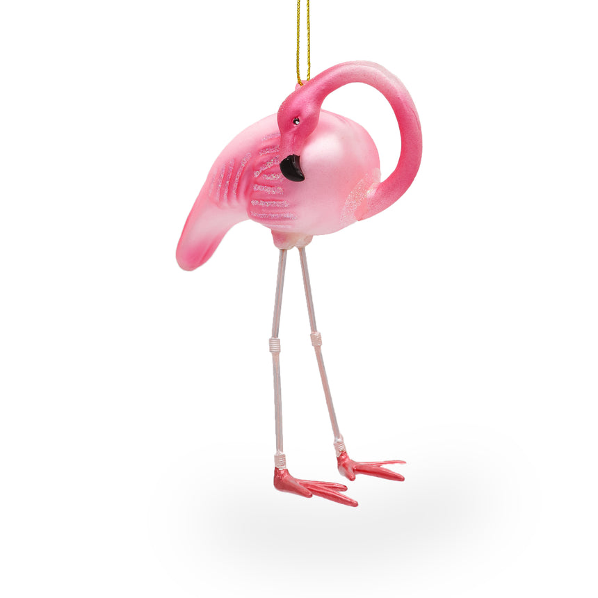 Pink Flamingo Blown Glass Christmas Ornament in Pink color