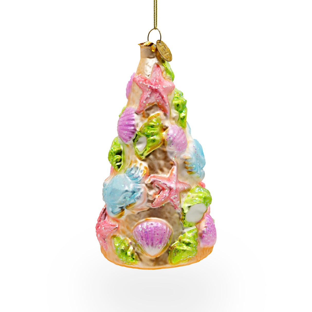Seashell Christmas Tree - Blown Glass Ornament in Multi color, Triangle shape