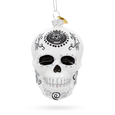 Mystical White Skull - Blown Glass Christmas Ornament in White color,  shape