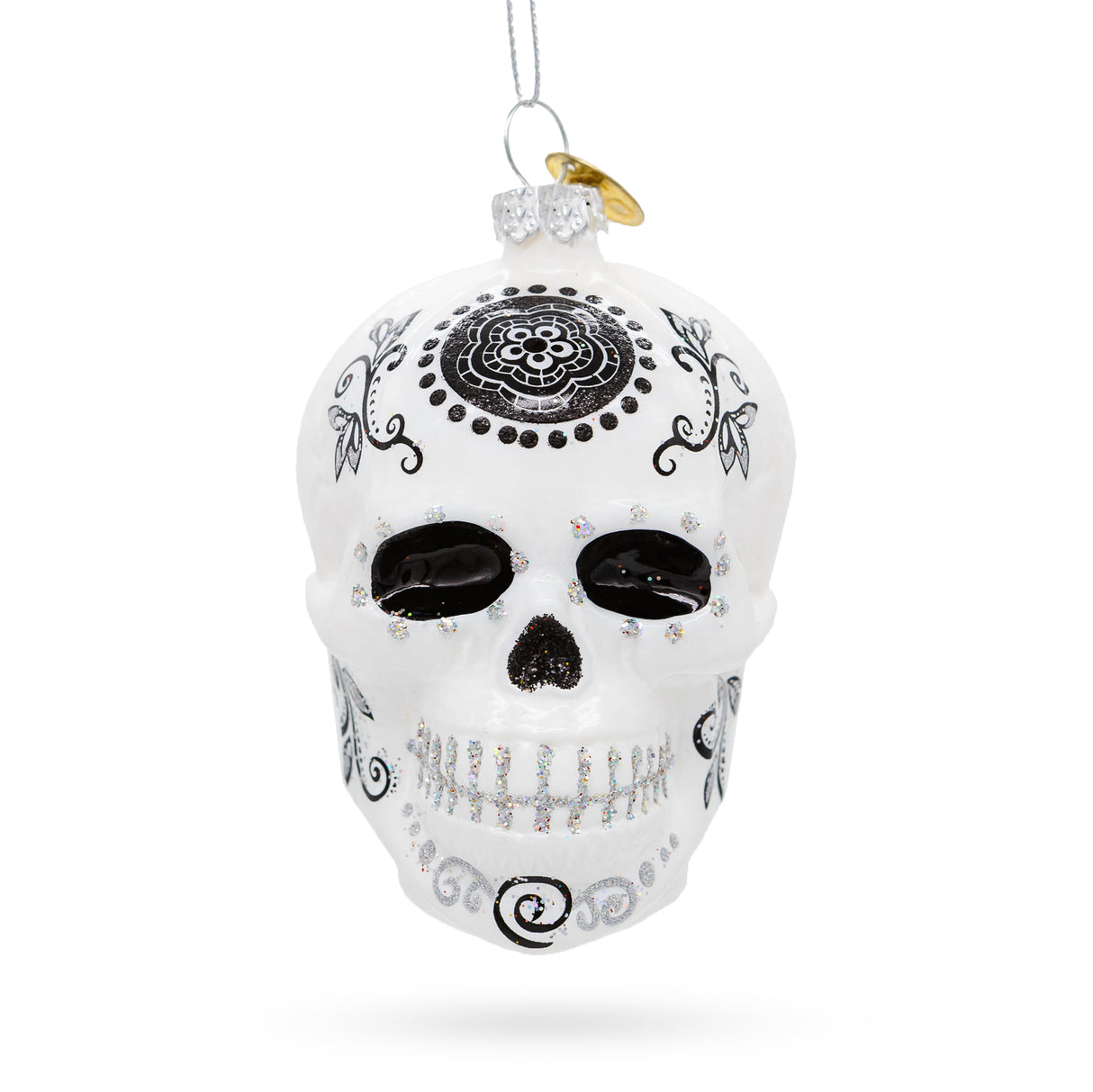 Glass Mystical White Skull - Blown Glass Christmas Ornament in White color