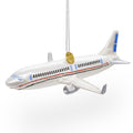 Passenger Jet Airplane Glass Christmas Ornament in White color Figurine
